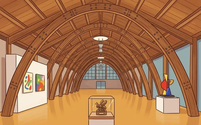 Ilustración del juego: interior de la Nau Gaudí con sus arcos de madera